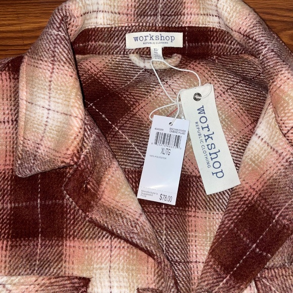 NWT Workshop Republic Oversized Plaid Shacket in Brown, Tan & Blush - Picture 2 of 7